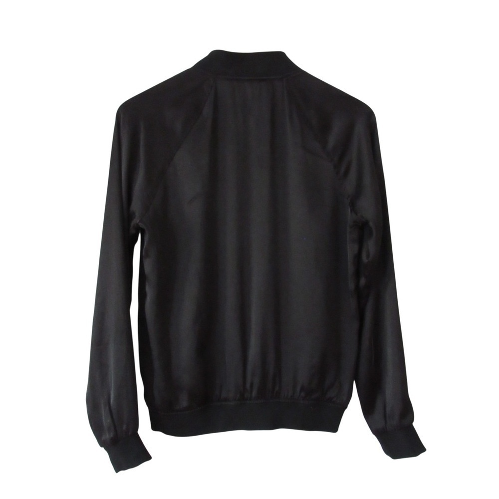 Lucky Brand Satin Bomber Jacket Small Black Embroidered Floral Bird Boho Pockets - Picture 2 of 10